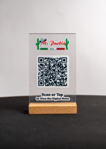 Custom acrylic table tents for restaurants with wooden base